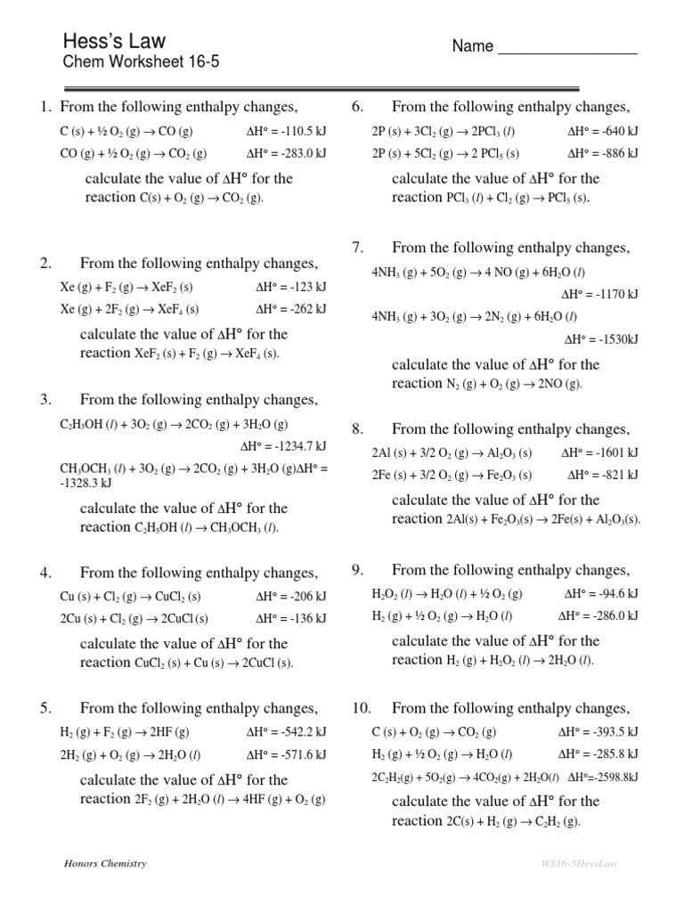 Worksheets Hess Law Worksheet 16 5hessslaw