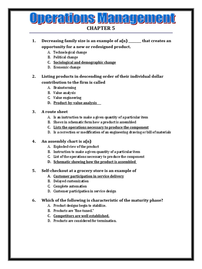 Operations Management Exam Questions | PDF | Automation | Quality ...