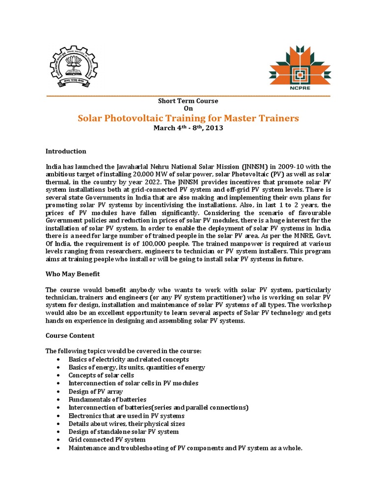 Solar PV Training for Technicians | PDF | Photovoltaics | Photovoltaic ...