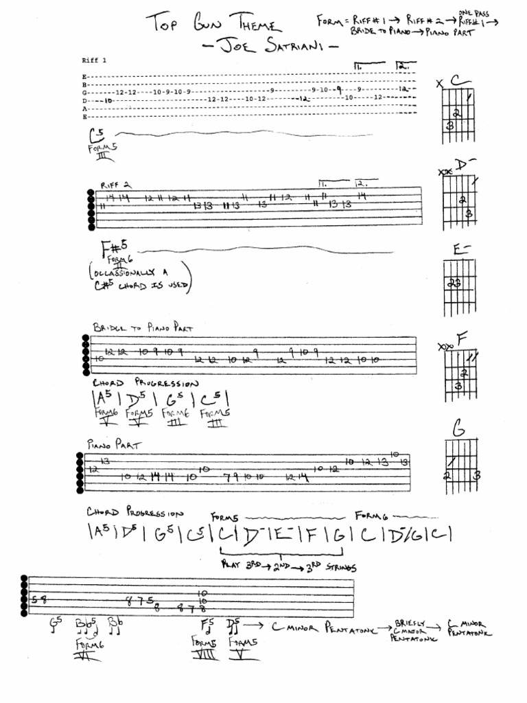 Satriani, JoeTop Gun Theme Tablature For Guitar Lessons PDF