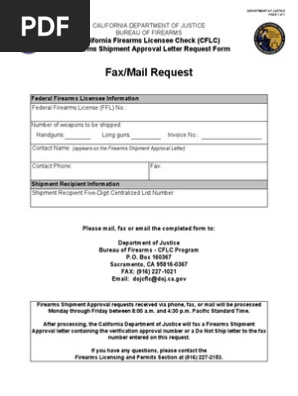 CFLC Firearms Shipment Approval Letter Request Form (BOF 08-300) | PDF