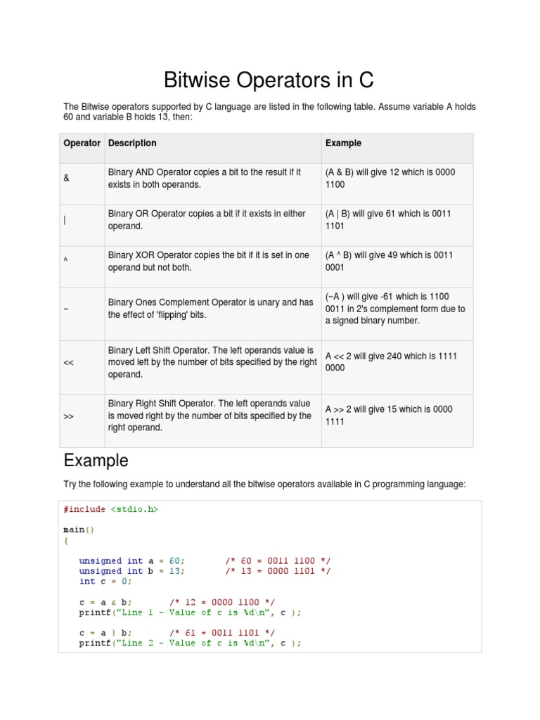 Bitwise Operators in C Programming | PDF | Software Engineering ...