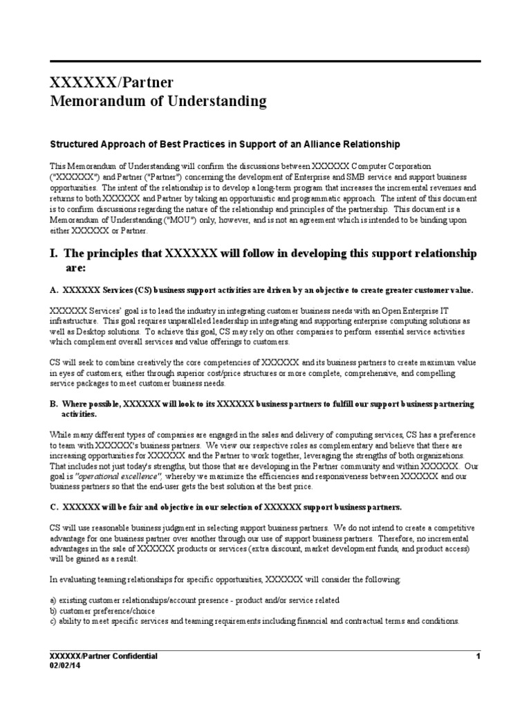 MOU Template Memorandum Of Understanding Goal