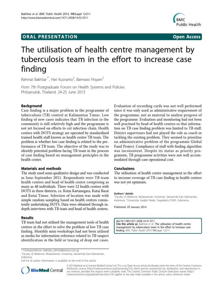 The Utilisation of Health Centre Management by Tuberculosis Team in The ...