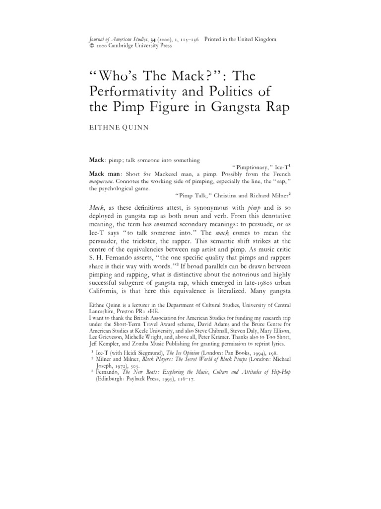 The Performativity and Politics of The Pimp Figure in Gangsta Rap | PDF ...