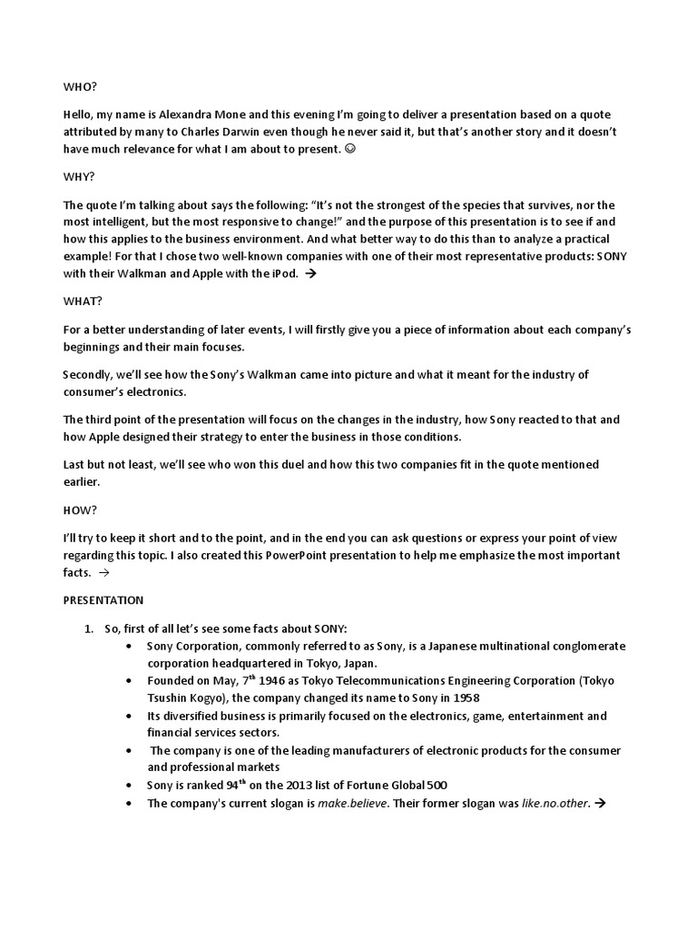 Presentation Walkman vs. Ipod PDF Sony Apple Inc.