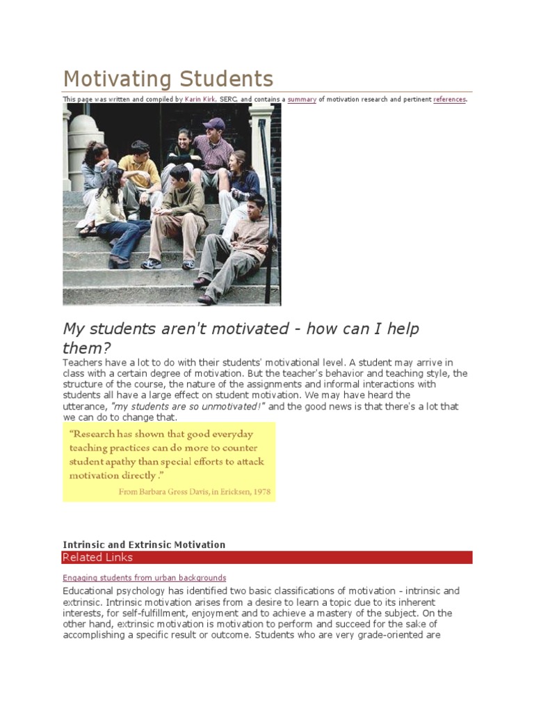 Motivating Students: My Students Aren't Motivated - How Can I Help Them ...