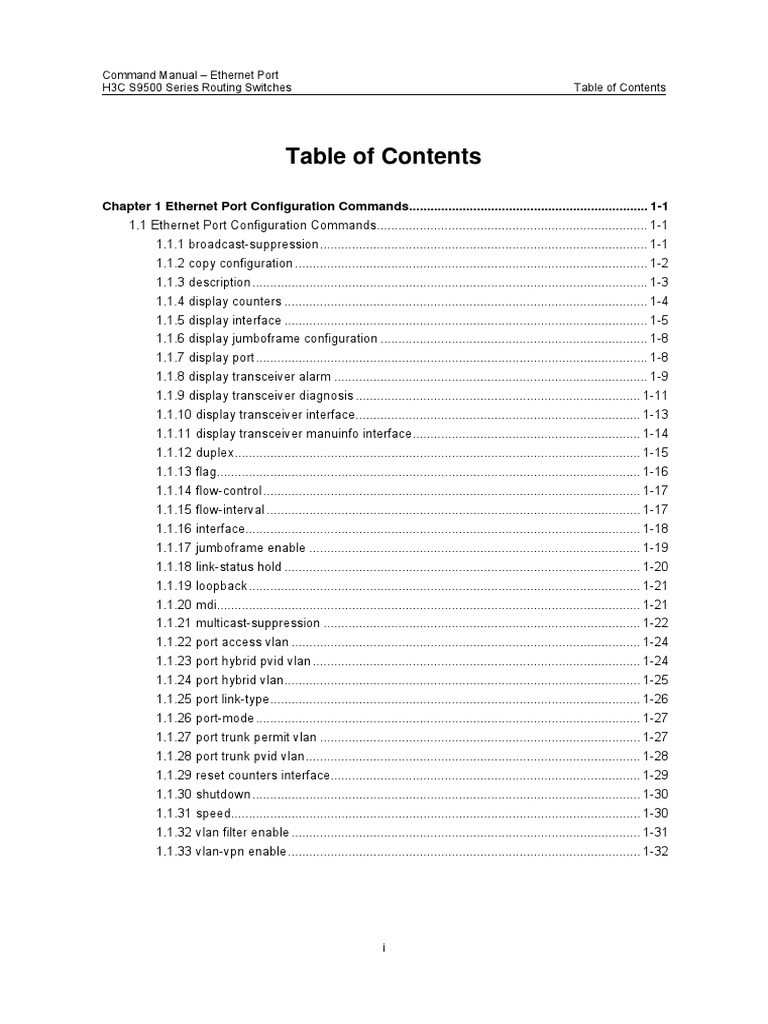 H3C S9500 Ethernet Port Commands Guide | PDF | Network Switch | Network ...