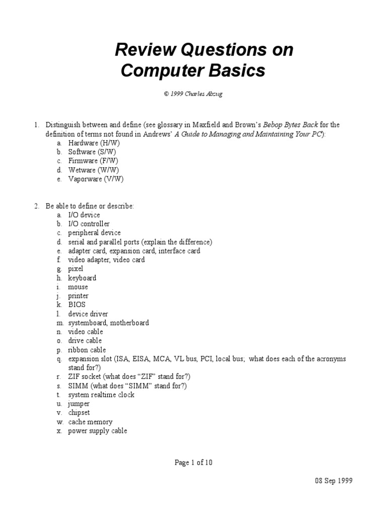 Computer Basics Questions Pdf Bus Computer Data Storage