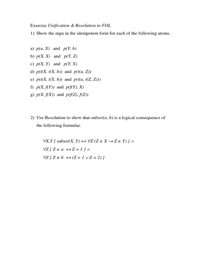 FOL Exercise: Unification & Resolution | PDF