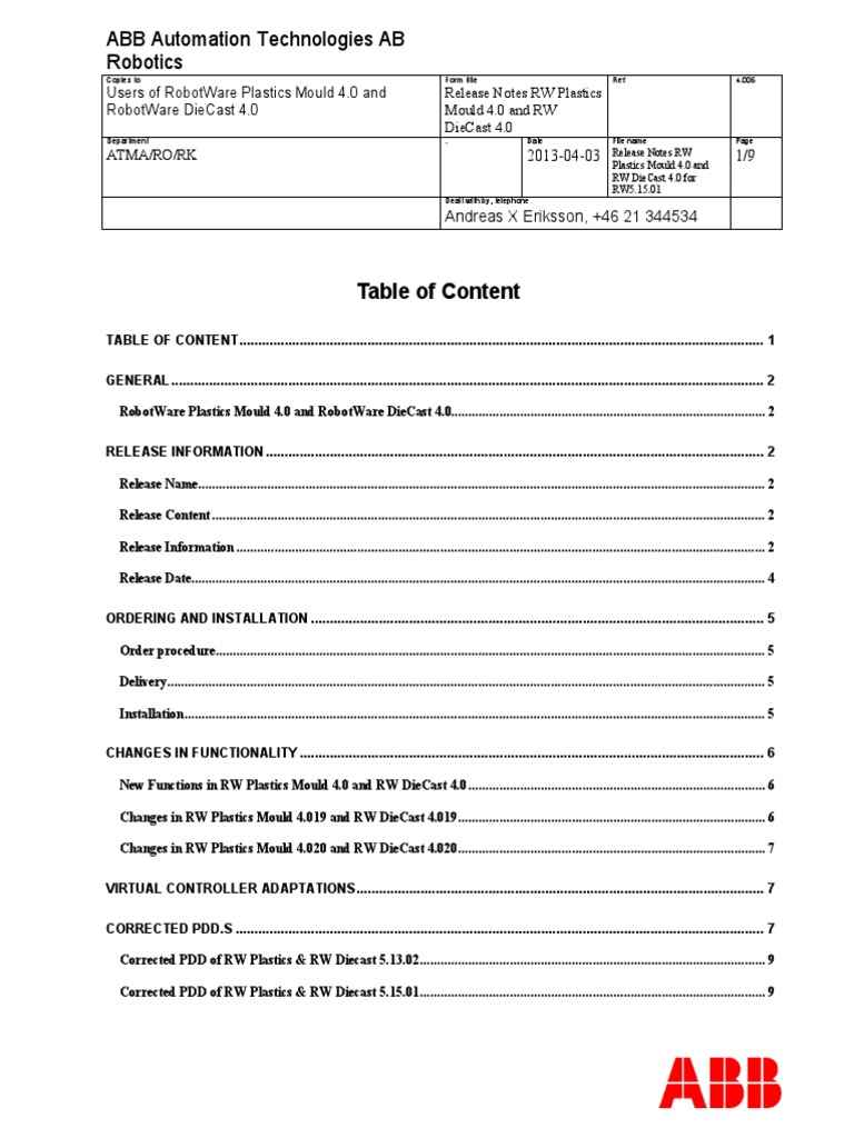 Release Notes RW Plastics Mould 4.0 and RW DieCast 4.0 For RW5.15.01 ...