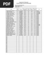 Nutritional Status Record: Department of Education