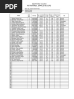 Nutritional Status Record: Department of Education