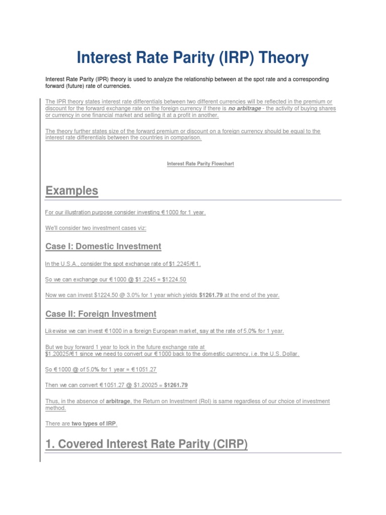 Interest Rate Parity (IRP) Theory Examples PDF Exchange Rate Euro