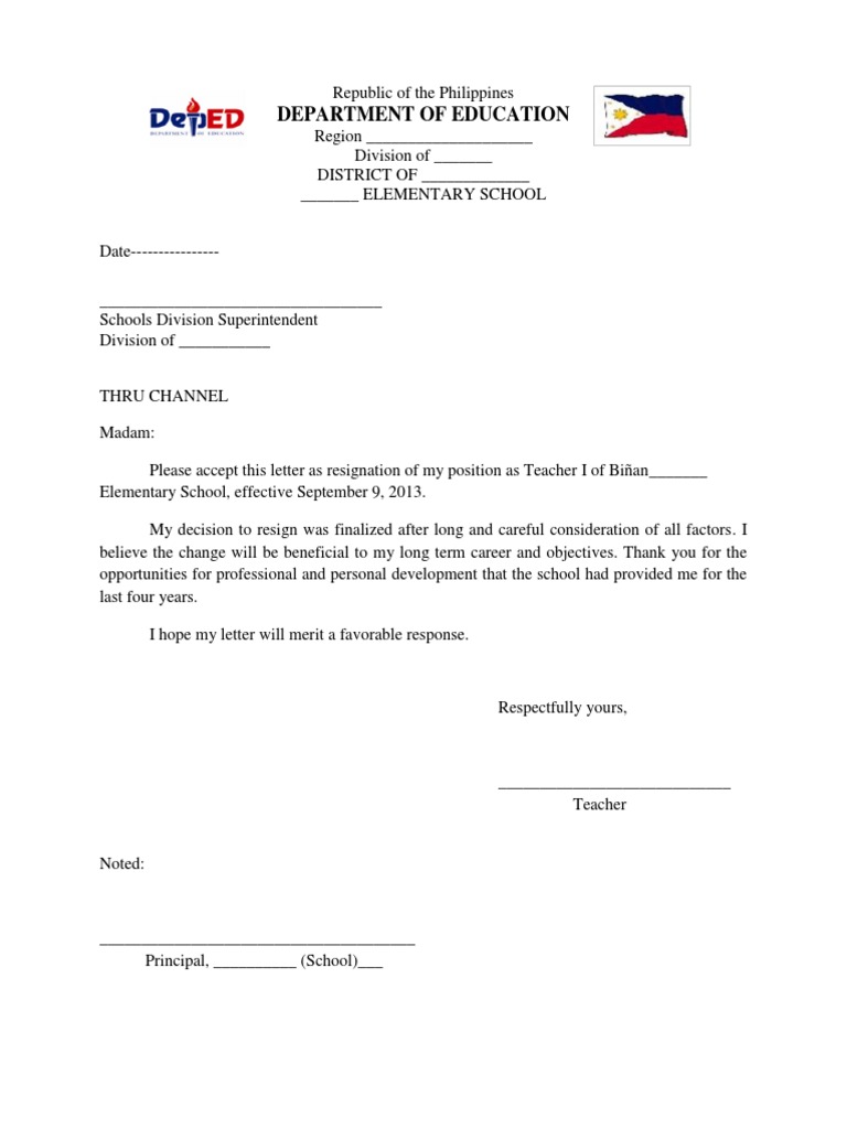 Resignation Letter Pdf Schools
