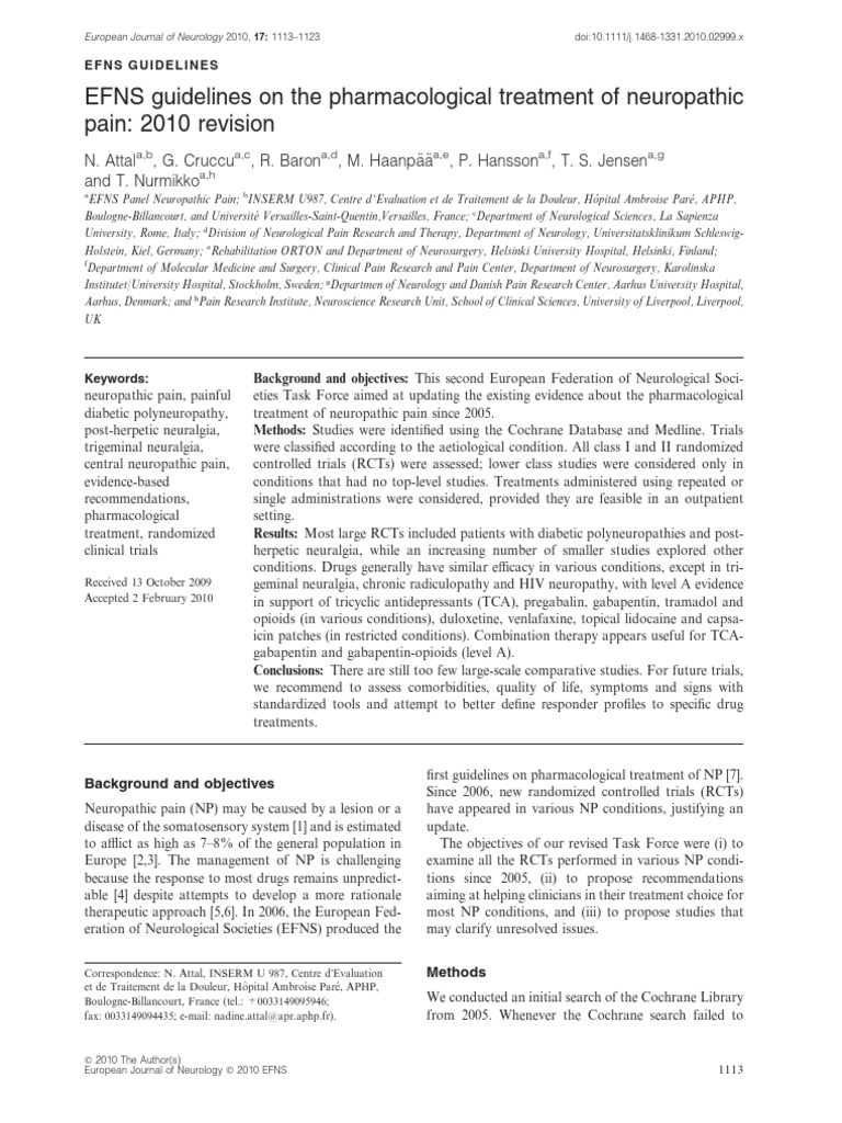 EFNS Guideline 2010 Pharma. Treatment of Neuropathic Pain PDF