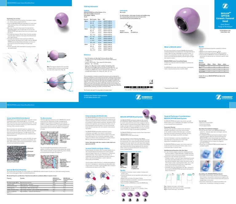 Biolox Option Ceramic Femoral Head Data Sheet Surgical Technique ...