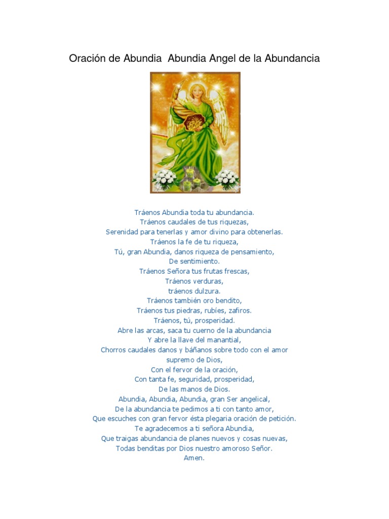 Oración al Ángel Abundia para Prosperidad | PDF | María, madre de Jesús ...