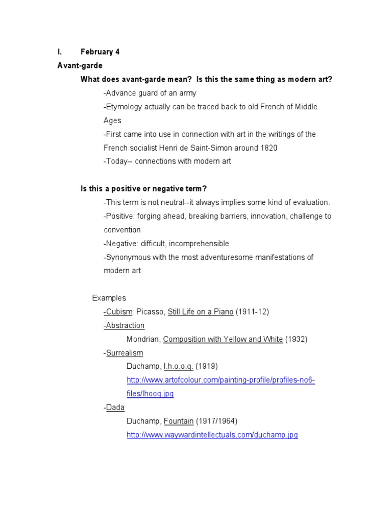 I. February 4 AvantGarde What Does AvantGarde Mean? Is This The Same