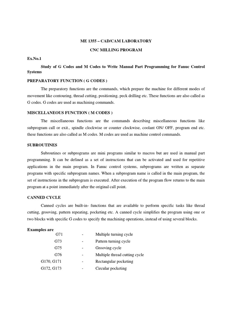 CNC Milling Program with G and M Codes | PDF | Subroutine | Machining