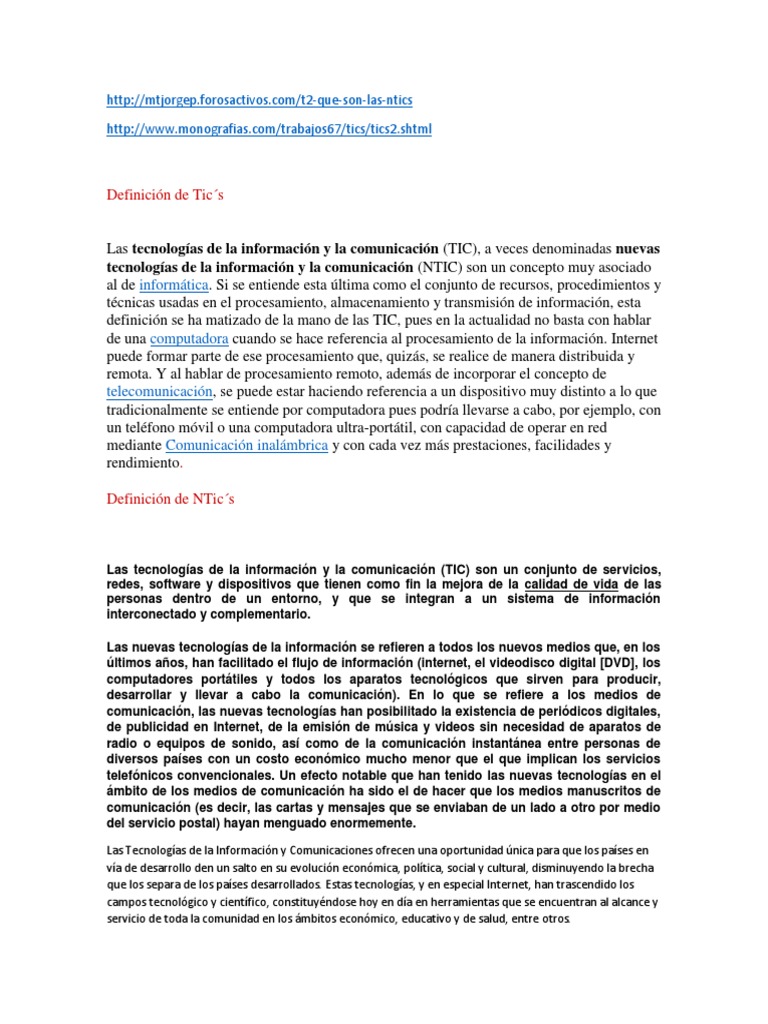 TIC y NTIC: Definición y Diferencias | PDF | Tecnología de información ...
