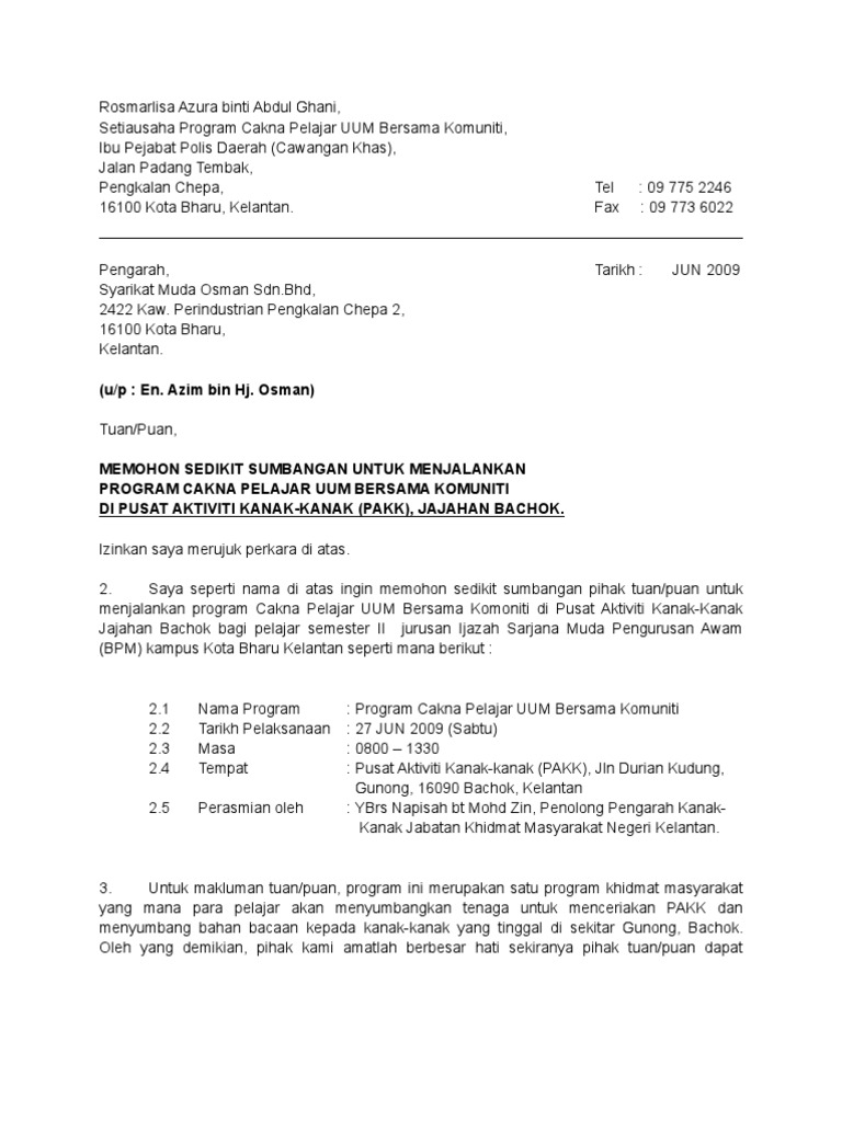 Surat Kiriman Rasmi Untuk Memohon Di Pknk