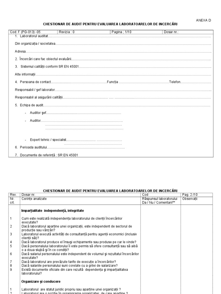Chestionar Audit - Laborator | PDF