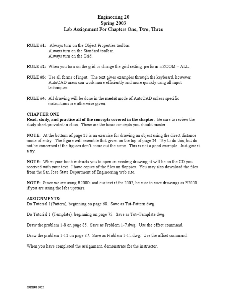 Engineering 20 Spring 2003 Lab Assignment For Chapters One, Two, Three ...