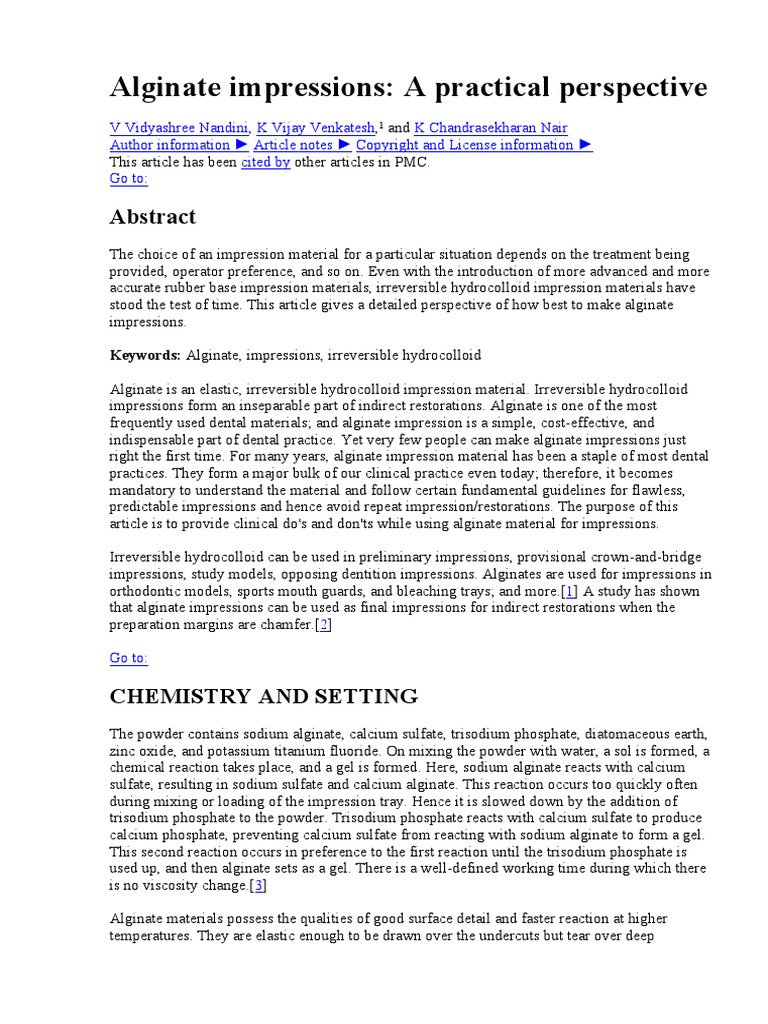Alginate Impressions Calcium Dentures
