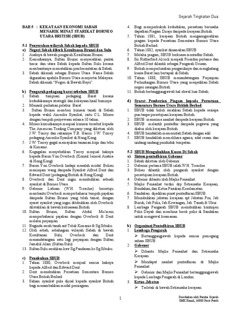 Nota Sejarah Tingkatan 2 Bab 5  PDF