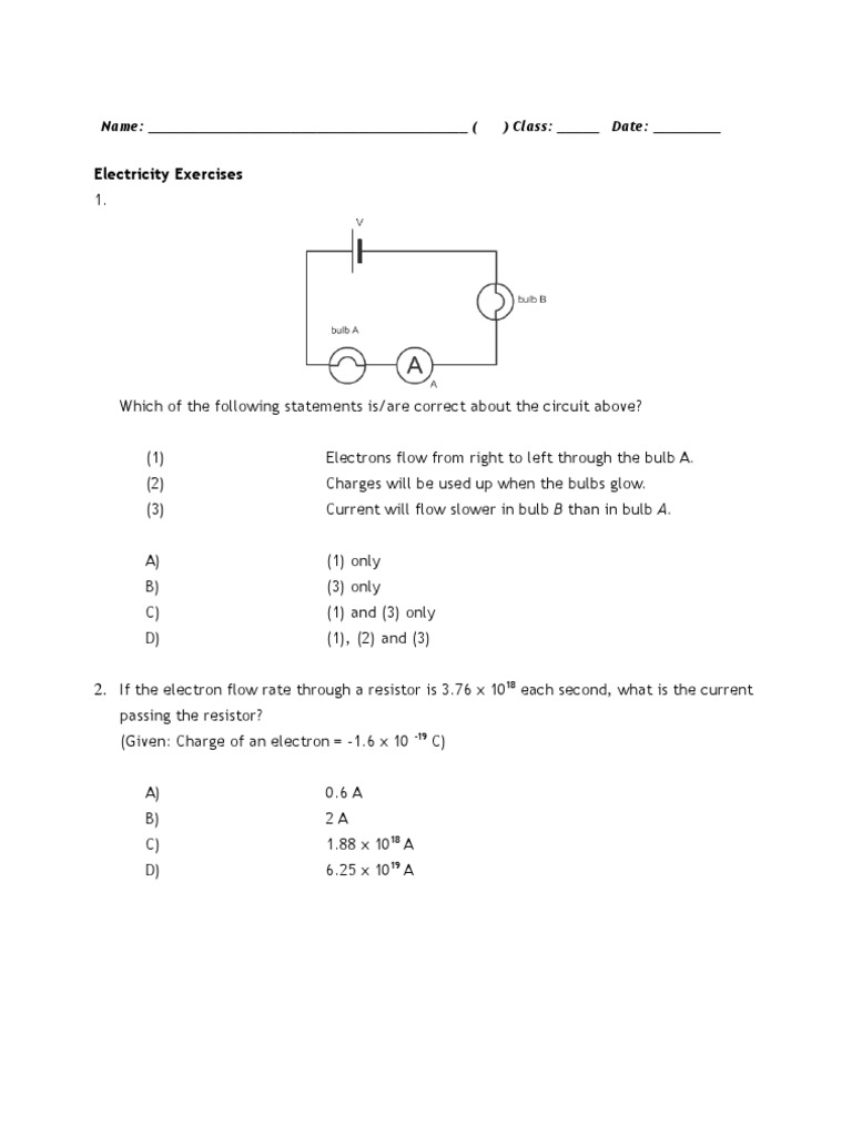 Electricity Exercises 1 Series And Parallel Circuits Electrical