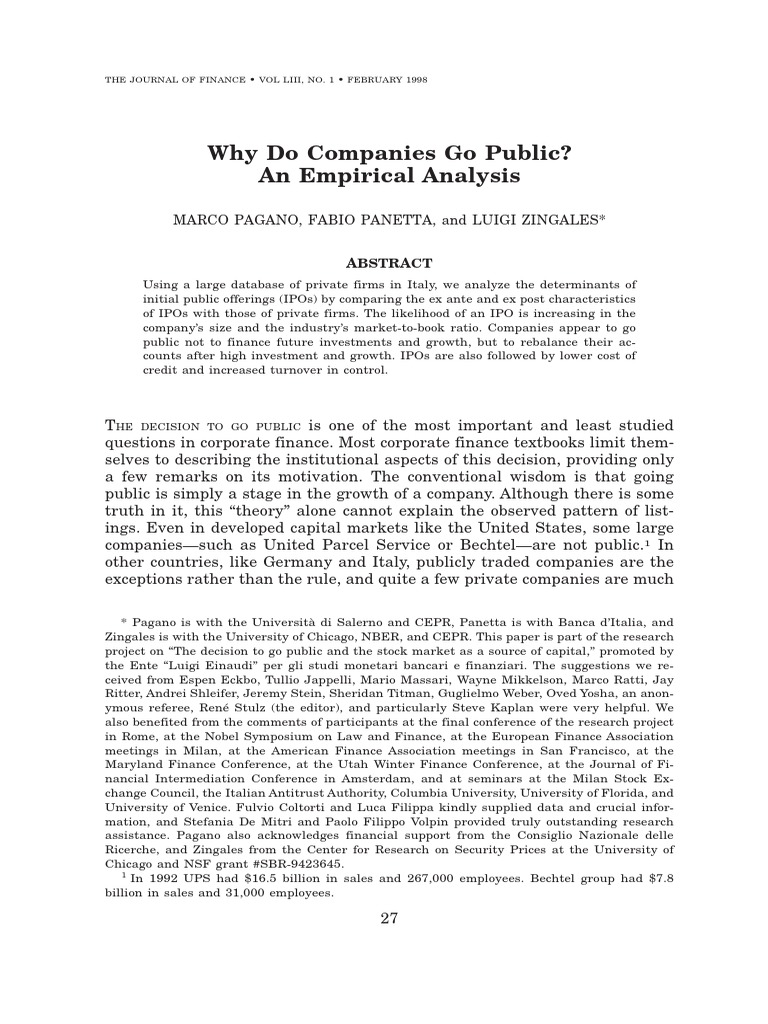 Why Do Companies Go Public Pdf Initial Public Offering Stocks