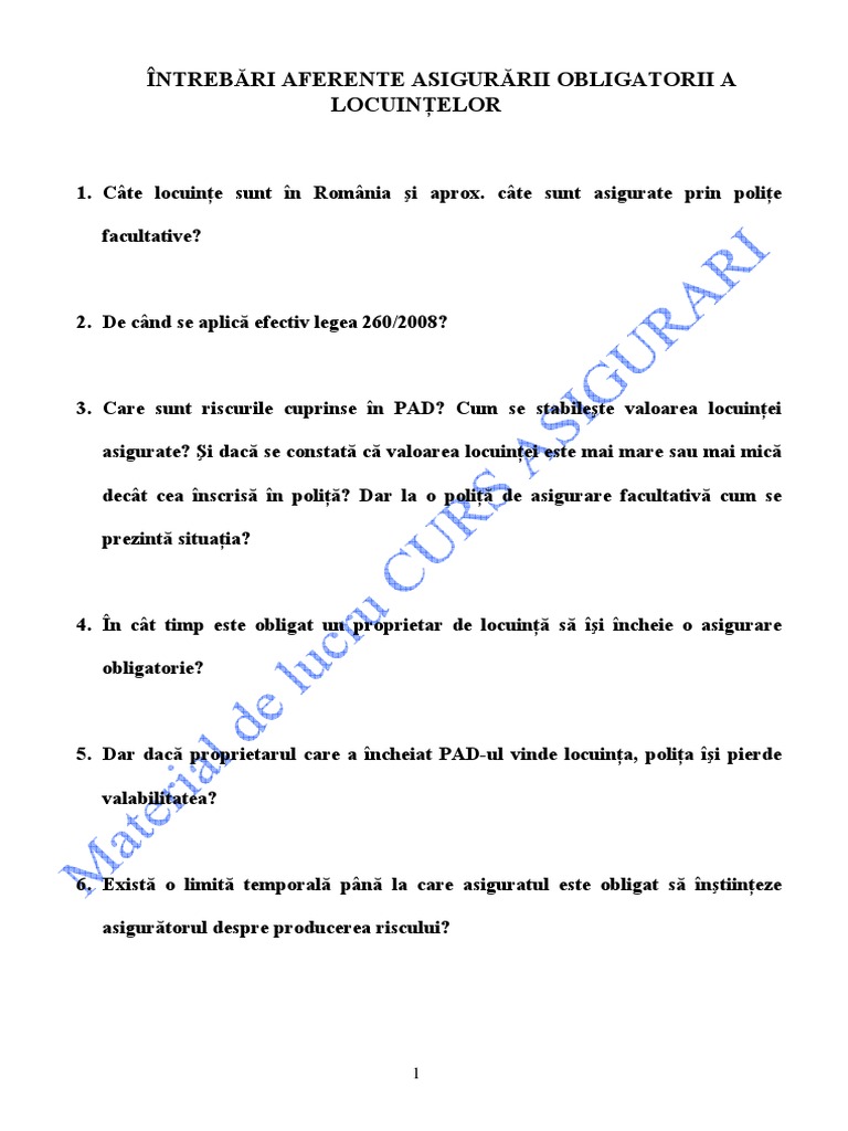IntrebÄƒri Aferente AsigurÄƒrii Obligatorii A LocuinÅ£elor