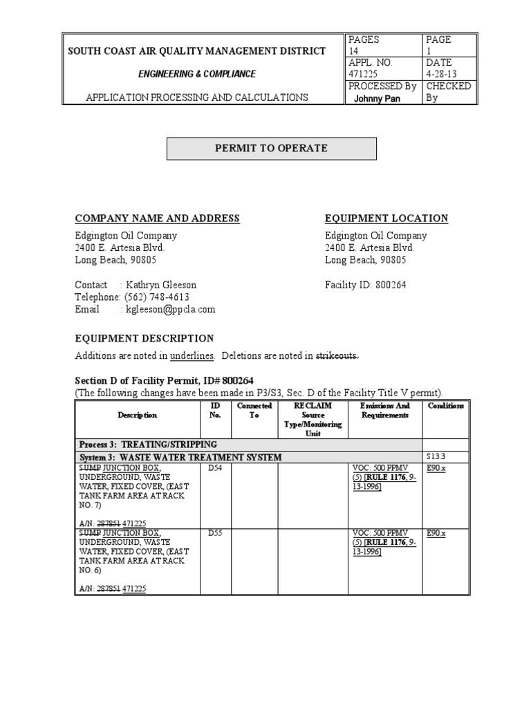 Edgington Oil Wastewater Permit Update | PDF | Air Pollution | Chemistry