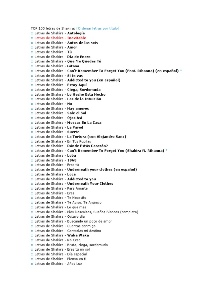 Canciones de Shakira | PDF | Canciones | Singles (Música)