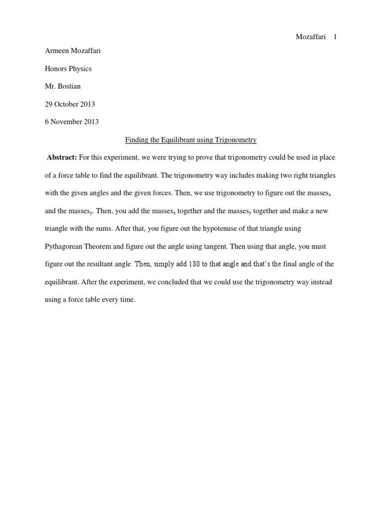 Force table analysis picture