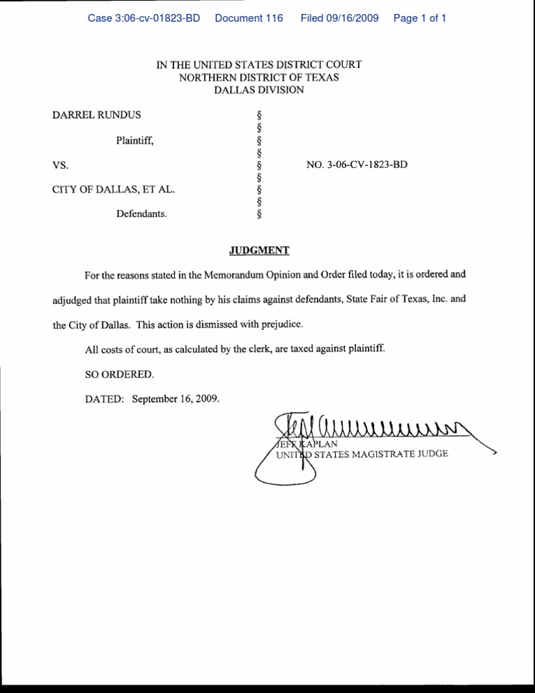 Judgment in Darrel Rtindus vs. City of Dallas | PDF
