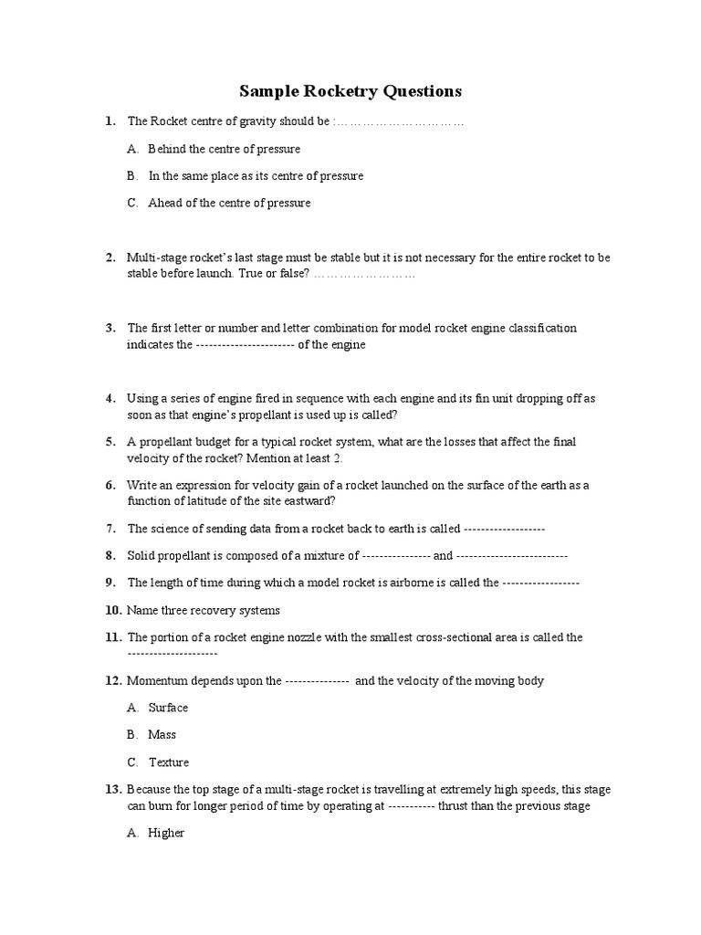 Sample Rocketry Questions For Promotion Exams PDF Rocket Rocket
