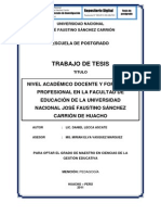 Nivel Académico Docente y Formación Profesional en La Facultad de Educación de La Universidad Nacional José Faustino Sánchez Carrión de Huacho