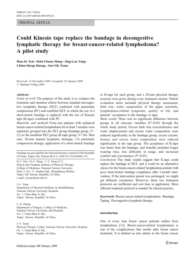 Could Kinesio Tape Replace The Bandage in Decongestive Lymphatic Therapy For BreastCancer