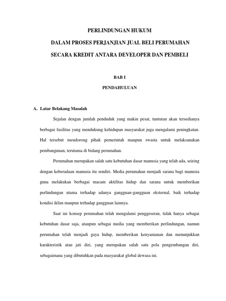 Proposal Skripsi Perlindungan Hukum Konsumen Dalam Bidang Perumahan Docx