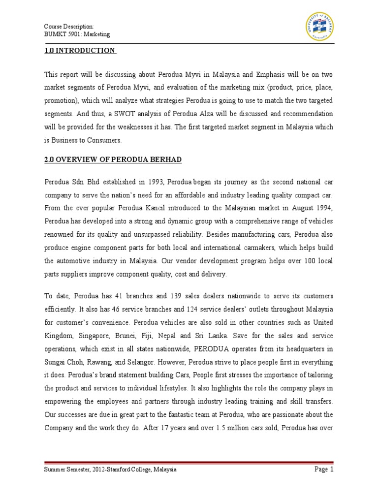 Perodua Marketing Assignt1 Pdf Business Marketing