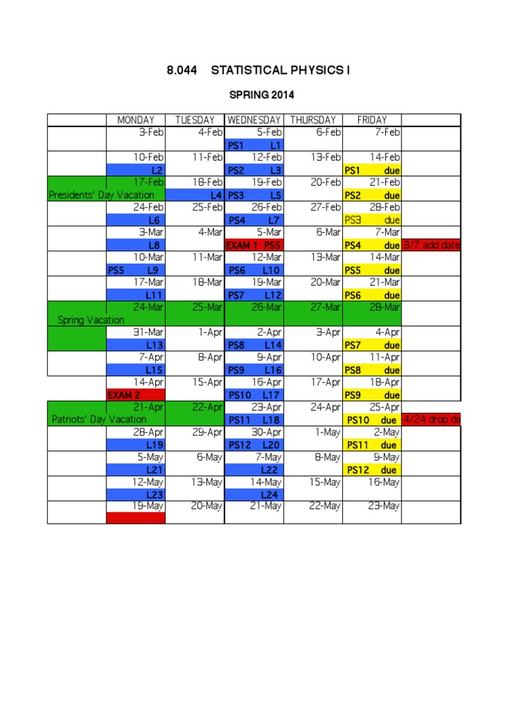 Statistical Physics I Schedule 2014 | PDF | Sports & Recreation