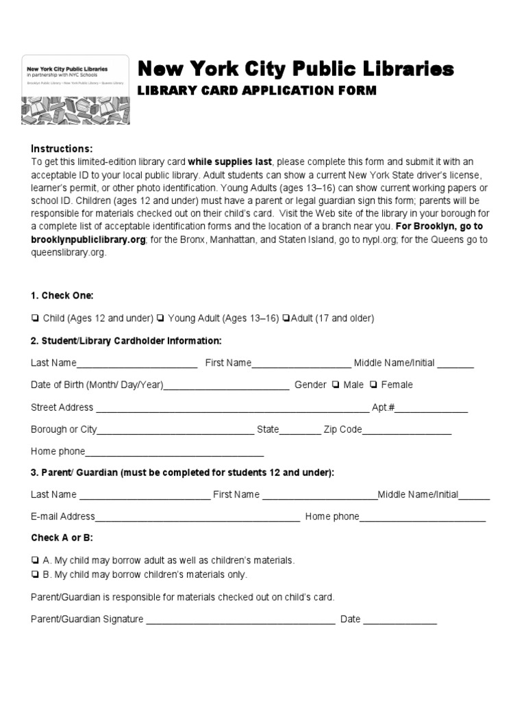 2 Library Card Application | PDF | Identity Document | Borough (New ...