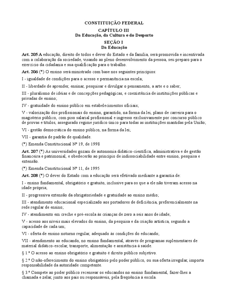 Constituição de 1988 Da Educação - Artigos 205 A 214 | PDF