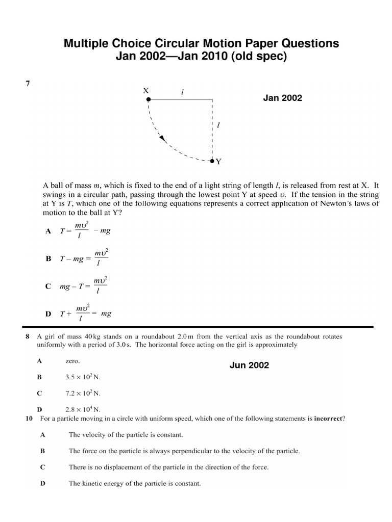Circular Motion MCQ Papers 2002-2010 | PDF | Tests | Psychological Testing
