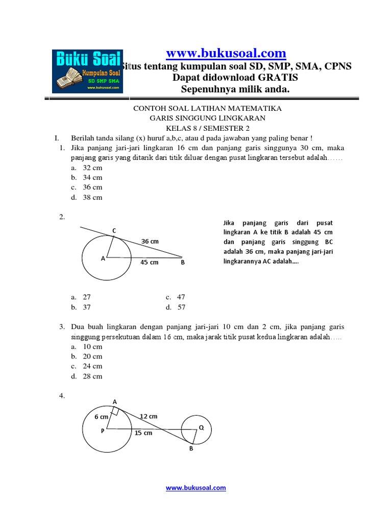 Contoh Soal Latihan Matematika Garis Singgung Lingkaran