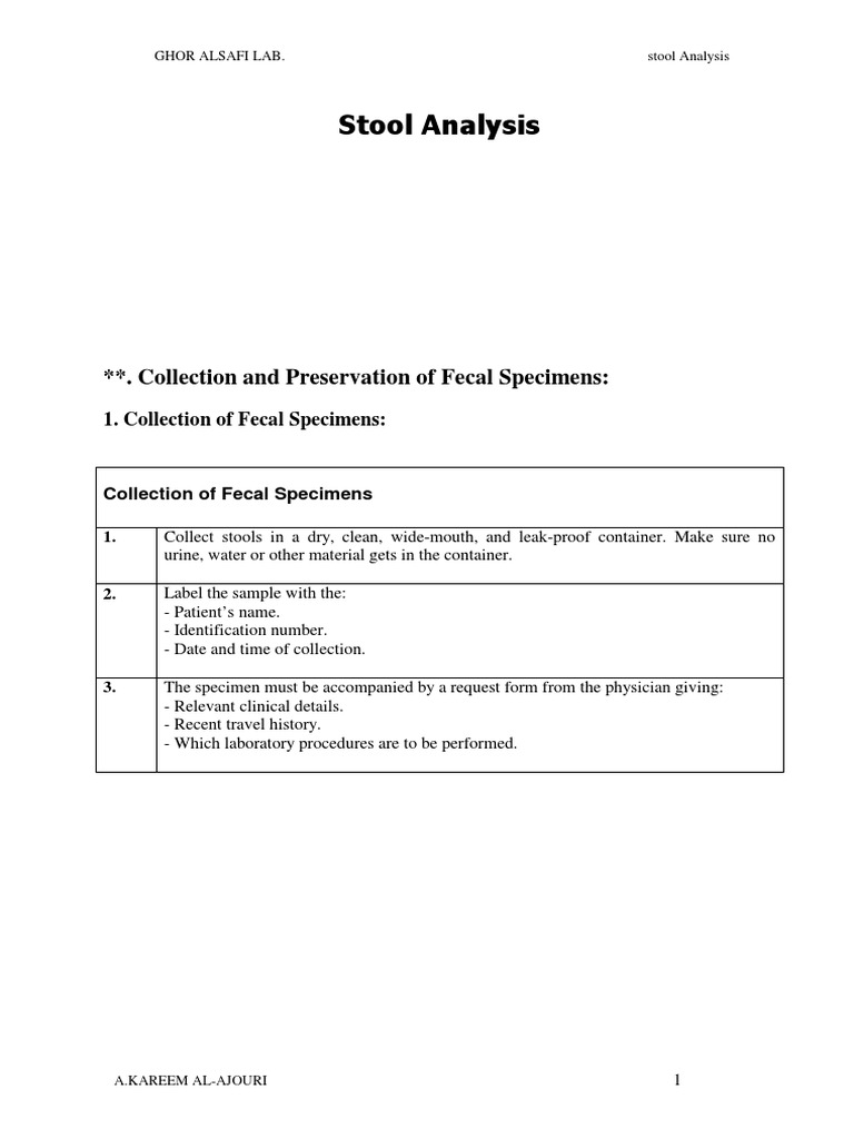 Stool Analysis PDF Formaldehyde Feces