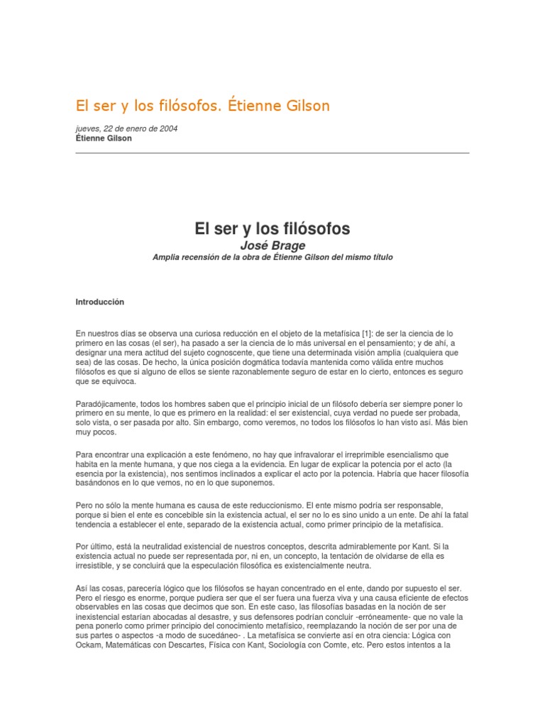 El ser en la filosofía de Gilson | PDF | Esencia | Existencia