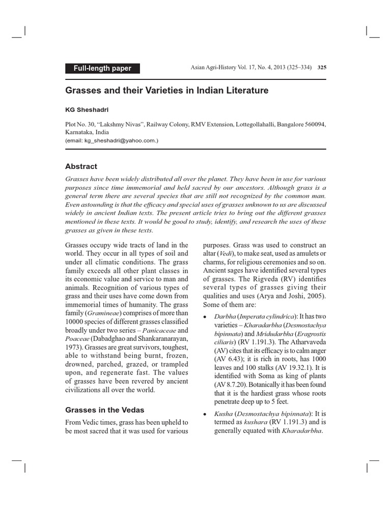Ancient Wisdom on Grasses: A Survey of Grasses Identified and ...